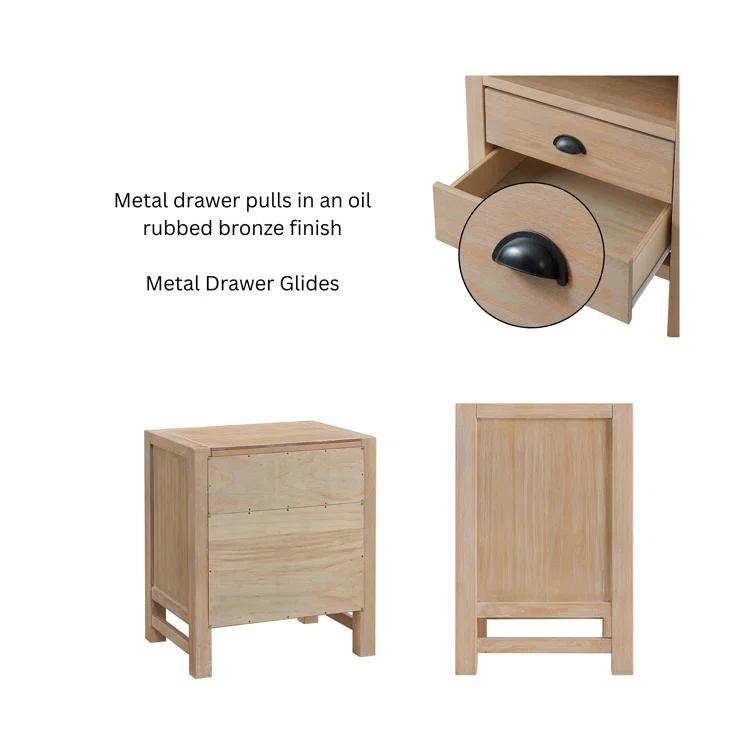Arden 5-Piece Bedroom Set - Queen Bed, Two 2-Drawer Nightstands, 5-Drawer Chest, 6-Drawer Double Dresser, Solid Pine Wood, Light Driftwood Finish, Modern Rustic Style