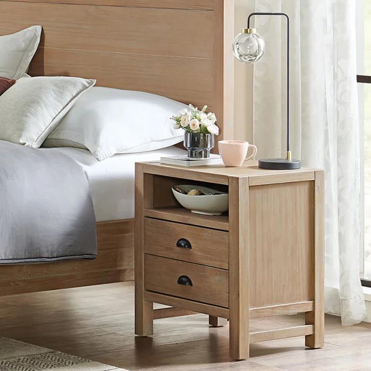 Arden 5-Piece Bedroom Set - Queen Bed, Two 2-Drawer Nightstands, 5-Drawer Chest, 6-Drawer Double Dresser, Solid Pine Wood, Light Driftwood Finish, Modern Rustic Style