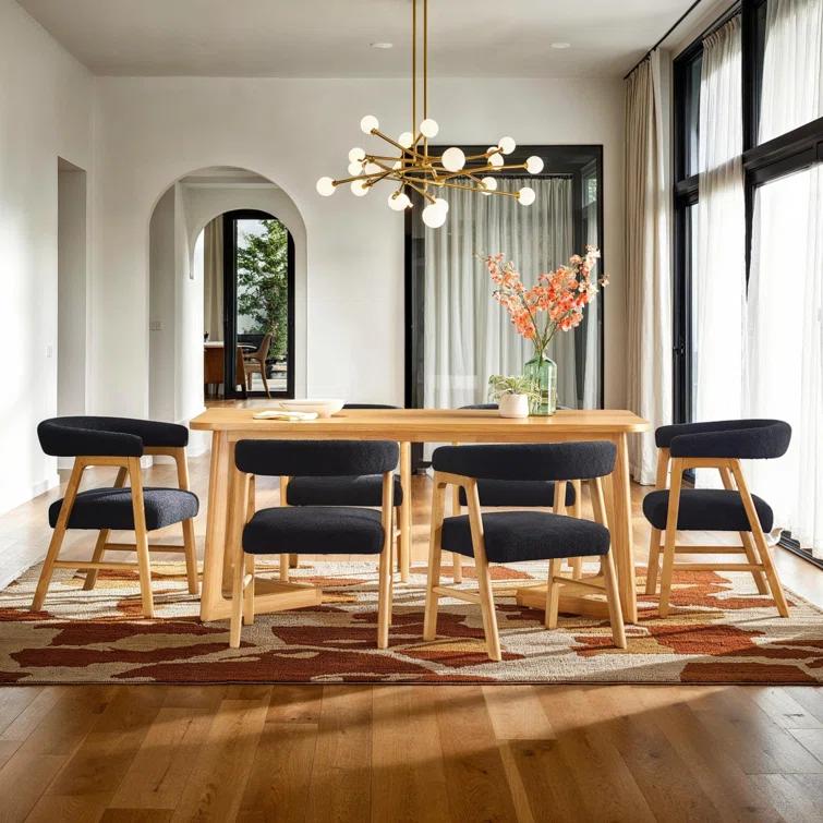 Modern Rectangle Solid Wood Veneer Dining Table for 6 with Geometric Leg Design