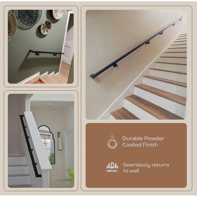 Urban Contemporary Handrail Grab Bar Kit, L Steel Brackets, Returns to Wall, Powder Coat