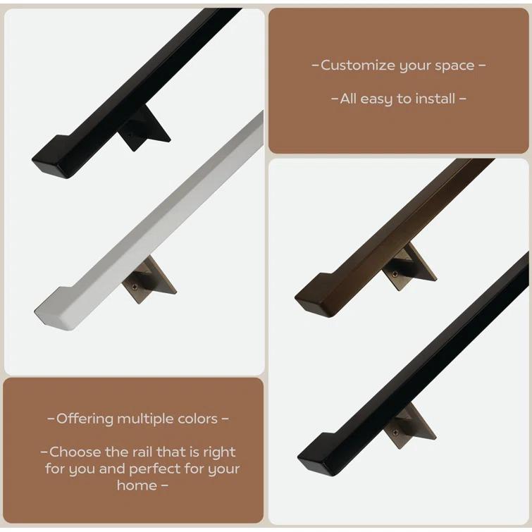 Urban Contemporary Handrail Grab Bar Kit, L Steel Brackets, Returns to Wall, Powder Coat