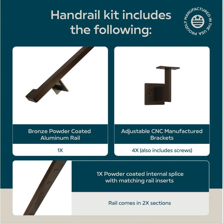 Urban Contemporary Handrail Grab Bar Kit, L Steel Brackets, Returns to Wall, Powder Coat