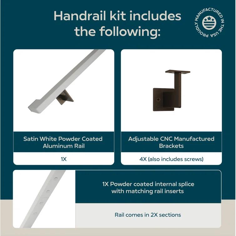 Urban Contemporary Handrail Grab Bar Kit, L Steel Brackets, Returns to Wall, Powder Coat