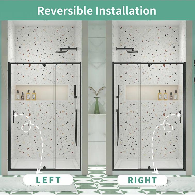 44-48" W x 71" H Flush Glass Shower Door Reversible Installation