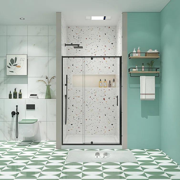 44-48" W x 71" H Flush Glass Shower Door Reversible Installation