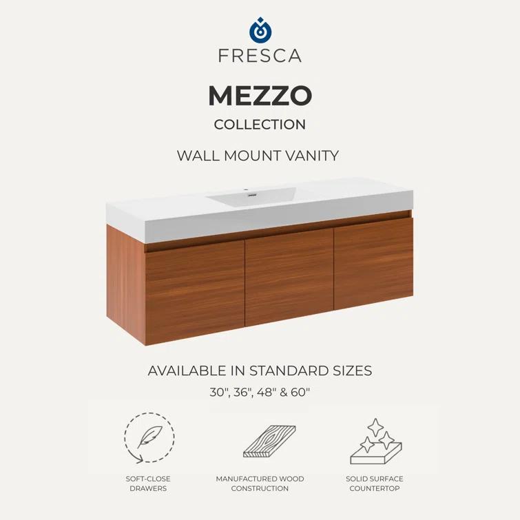 Mezzo 48" Wall Mount Single Sink Modern Bathroom Vanity with Medicine Cabinet - Faucet Not Included