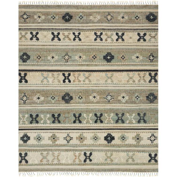 Hand-Knotted Blue and Beige Wool Cotton Area Rug