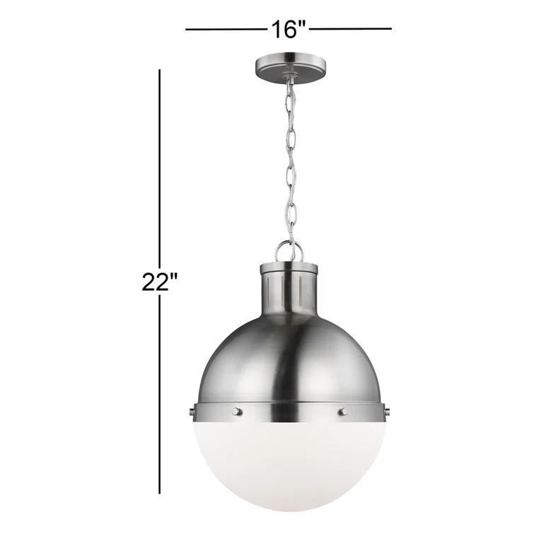 Generation Lighting Hanks 1 -Light Brushed nickel Transitional White glass Globe Large Hanging Pendant light