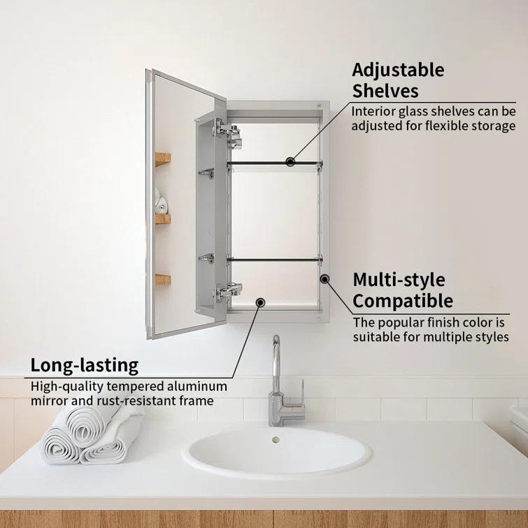 W 24'' H Frameless Medicine Cabinet Mirror 2 Adjustable