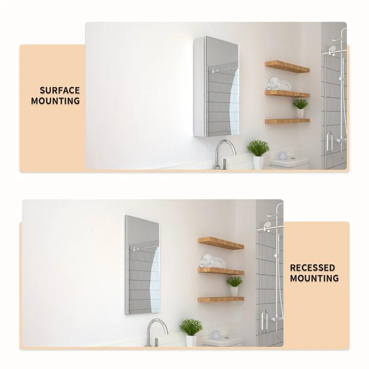 W 24'' H Frameless Medicine Cabinet Mirror 2 Adjustable