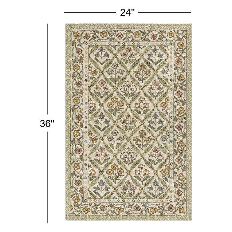 Momeni 2'x3' Cotswold Castle Combe Floral Handtufted Accent Rug Green: Wool, Medium Pile, Indoor, Classic Pattern