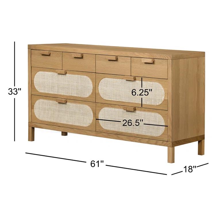 Alder Cane Paned 8-Drawer Dresser