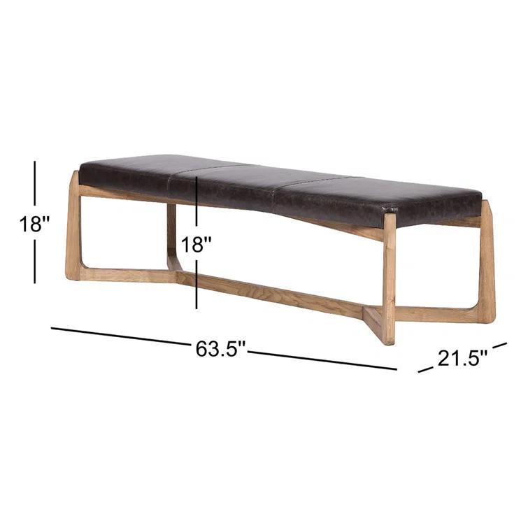 Sonoma Black Genuine Leather Bench with Oak X-Base