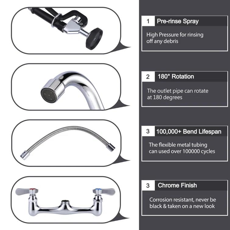 iVIGA Commercial Kitchen Faucet with Pre-Rinse Sprayer 36 Inch 2314300C-36-WF