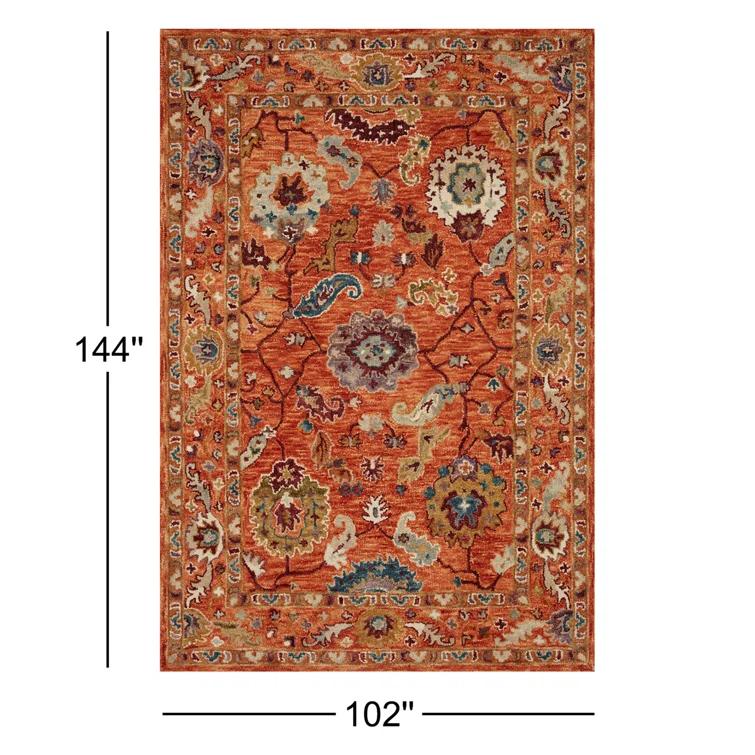 Fierros Floral Hand-Hooked Wool Orange Rug