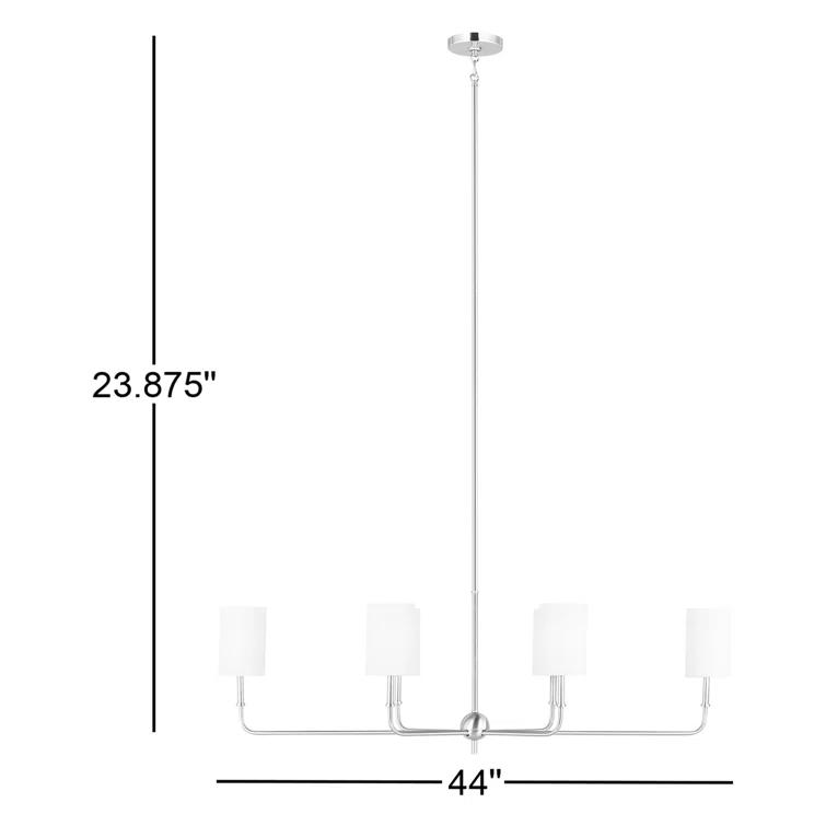 Brushed Nickel 6-Light Linear Chandelier with White Linen Shades