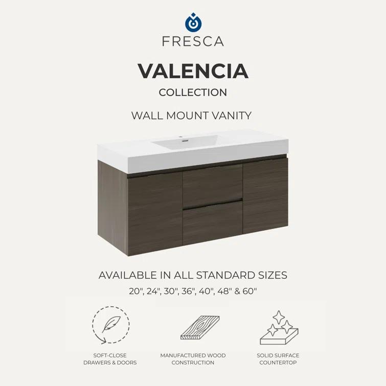 Valencia 48" Wall Mount Single Sink Bathroom Vanity with Top and Sink (Faucet Not Included)