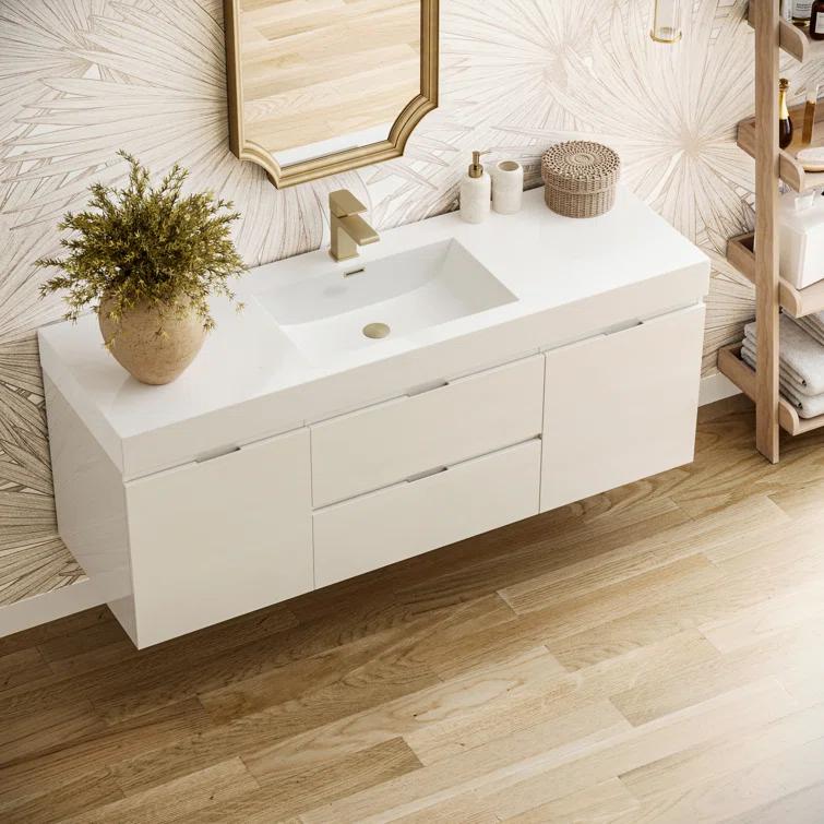 Valencia 60" Wall Mount Single Sink Bathroom Vanity with Top and Sink (Faucet Not Included)