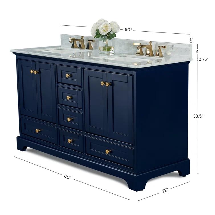 Audrey 60 in. Heritage Blue Double Bath Vanity with Marble Top