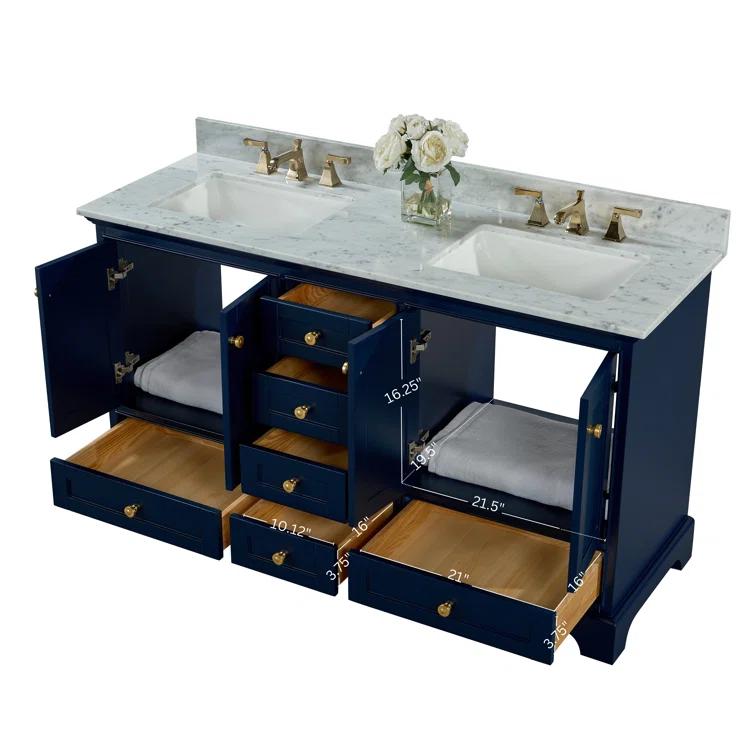 Audrey 60 in. Heritage Blue Double Bath Vanity with Marble Top