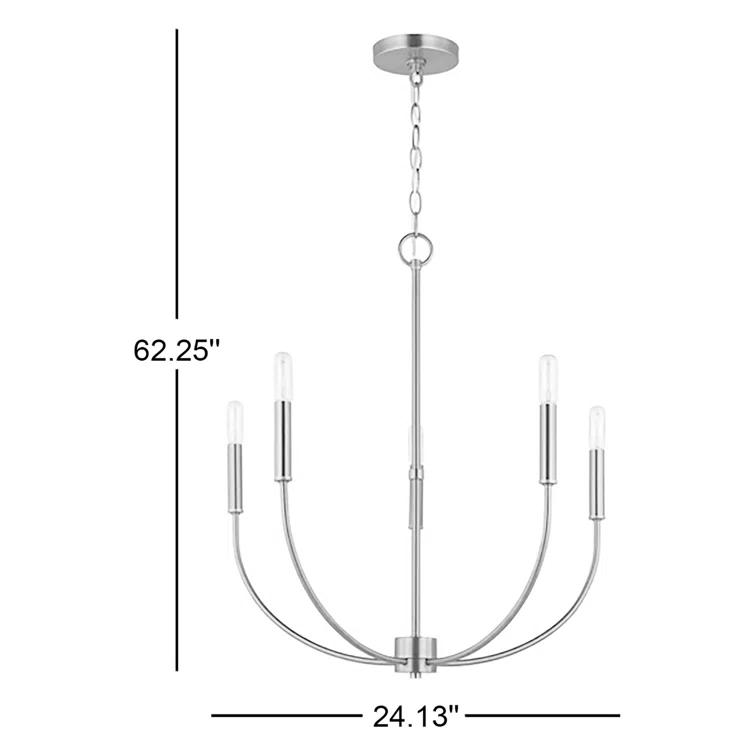 Elegant Satin Brass 5-Light Chandelier with Clear Silver Accents