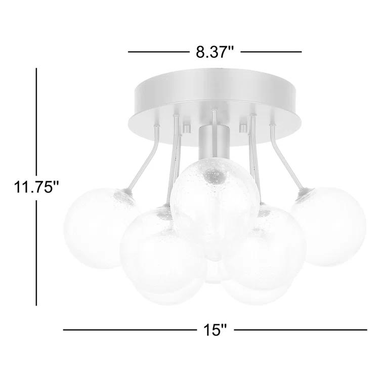 Midnight Black 15'' Semi-Flush Mount with Clear Seeded Glass Globes