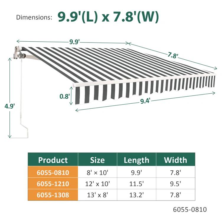 MCombo Manual Retractable Patio Door/Window Awning, Sunshade Shelter Outdoor Canopy