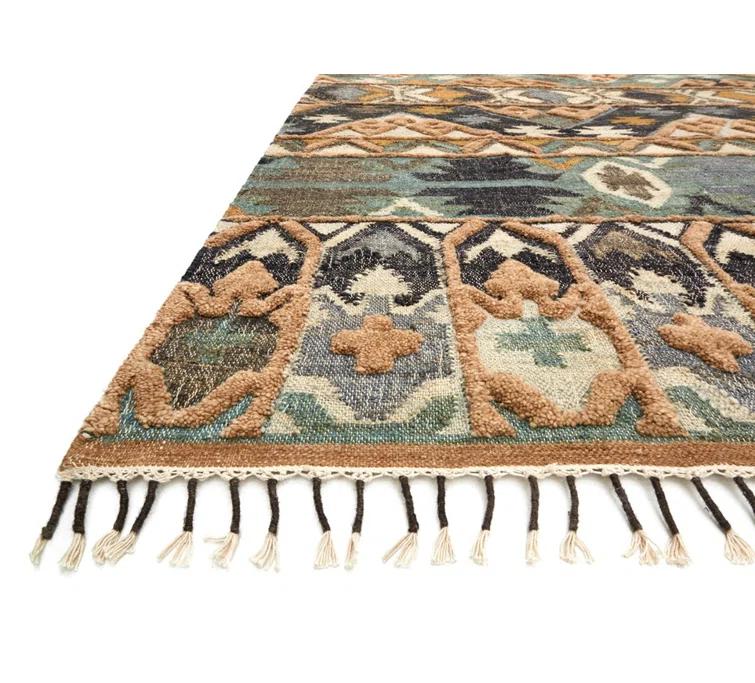 Hand-Knotted Indigo Wool-Cotton Blend Rectangular Rug