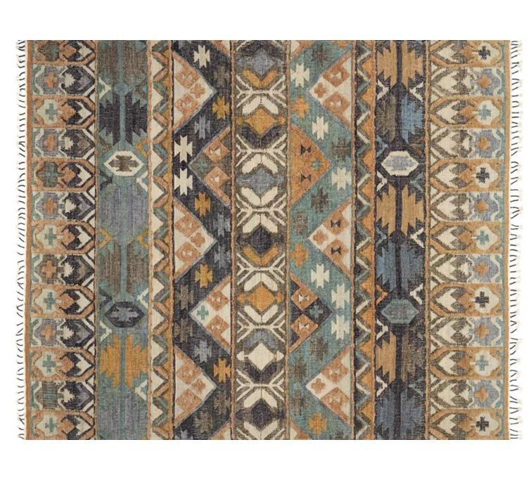 Hand-Knotted Indigo Wool-Cotton Blend Rectangular Rug