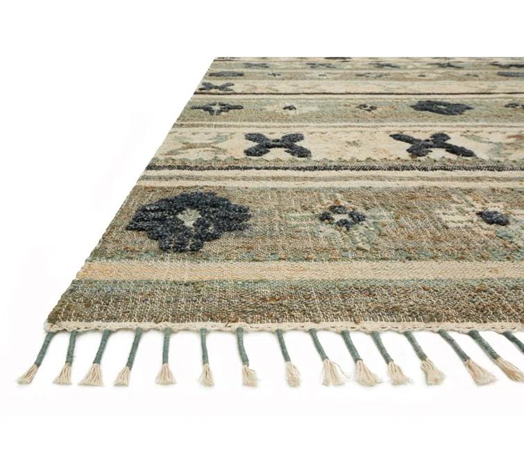 Hand-Knotted Blue and Beige Wool Cotton Area Rug
