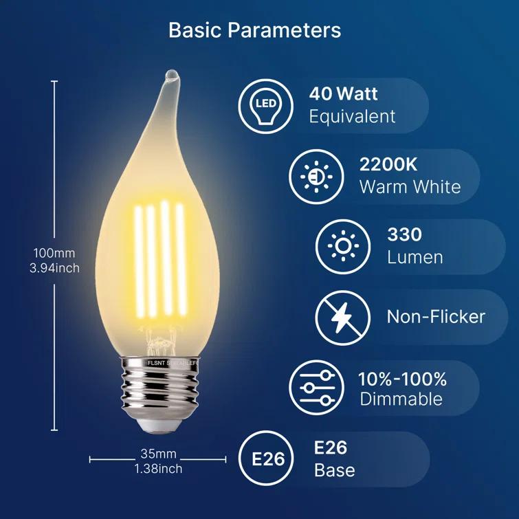 CA11E12 LED Chandelier Light Bulbs 40W Equivalent, Dimmable LED Candelabra Bulbs, 2200K 330LM