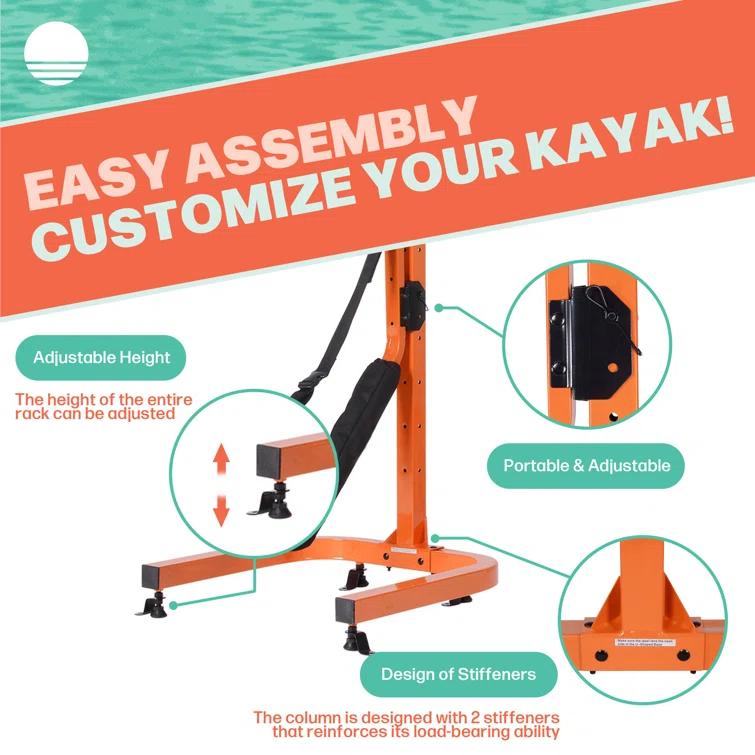 RAD Sportz Rad Sportz Kayak Storage Rack - Portable Folding Boat Stands for Garage, Shed, or Dock (Orange) 83-DT5123