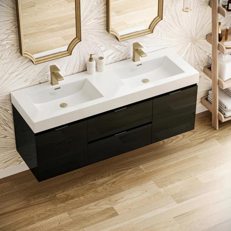 Valencia 60" Wall Mount Double Sink Bathroom Vanity with Top and Sinks (Faucets Not Included)