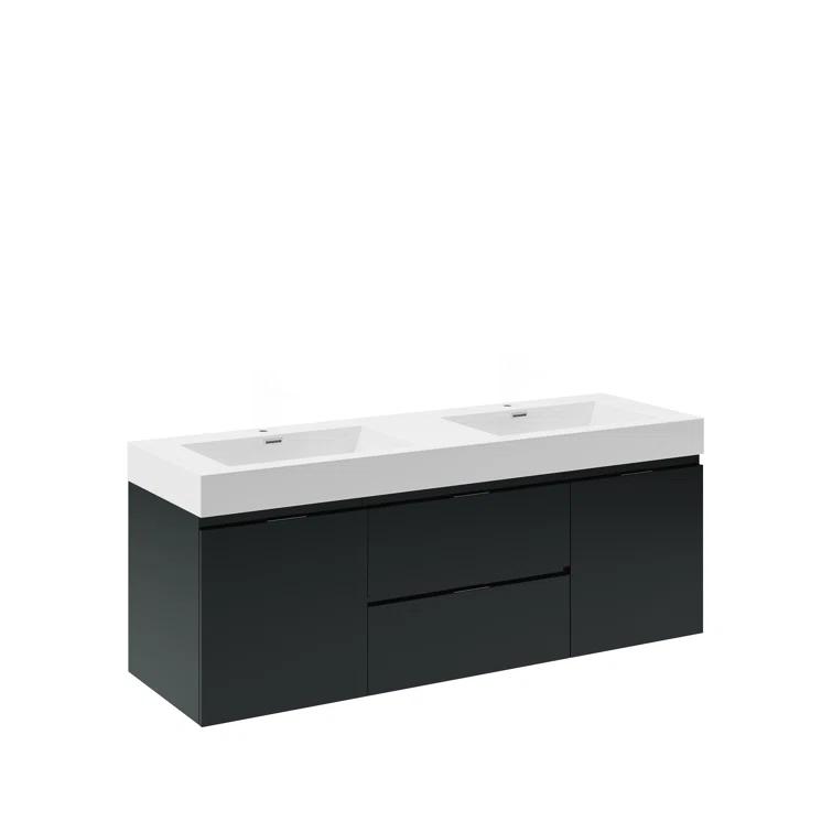 Valencia 60" Wall Mount Double Sink Bathroom Vanity with Top and Sinks (Faucets Not Included)