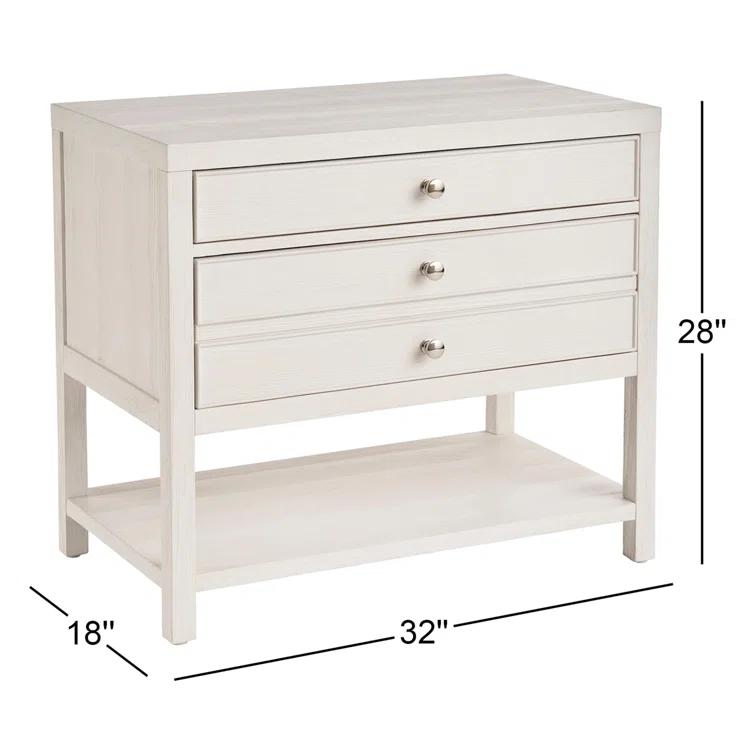 White Sand Coastal 2-Drawer Nightstand with Open Shelf