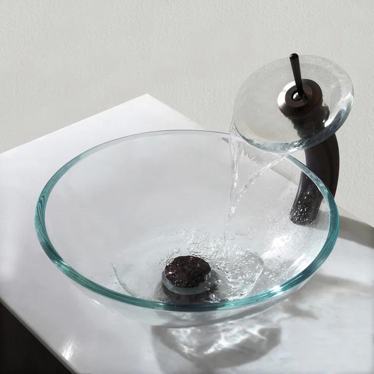 Kraus KGW-1700ORB-BRCL Premium Faucet Glass Waterfall  Vessel Bathroom Sink