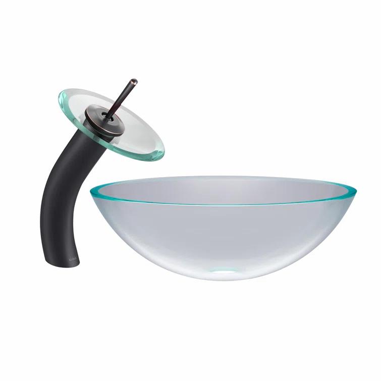 Kraus KGW-1700ORB-BRCL Premium Faucet Glass Waterfall  Vessel Bathroom Sink