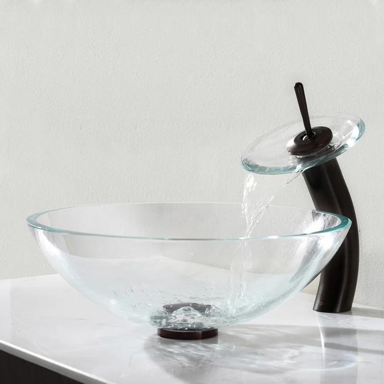 Kraus KGW-1700ORB-BRCL Premium Faucet Glass Waterfall  Vessel Bathroom Sink