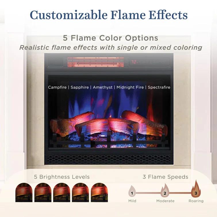 Country Living Belhaven 74 Inch Bookcase Mantel Package | 23 Inch Smart Electric Fireplace Insert Heater