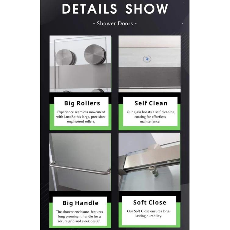 PET STOP LLC F5YDNC1F0736Q 60" Width x 76"Height Shower Doors with 3/8"(10mm) Clear Tempered Glass