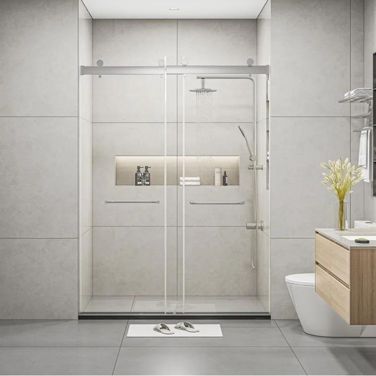 PET STOP LLC F5YDNC1F0736Q 60" Width x 76"Height Shower Doors with 3/8"(10mm) Clear Tempered Glass