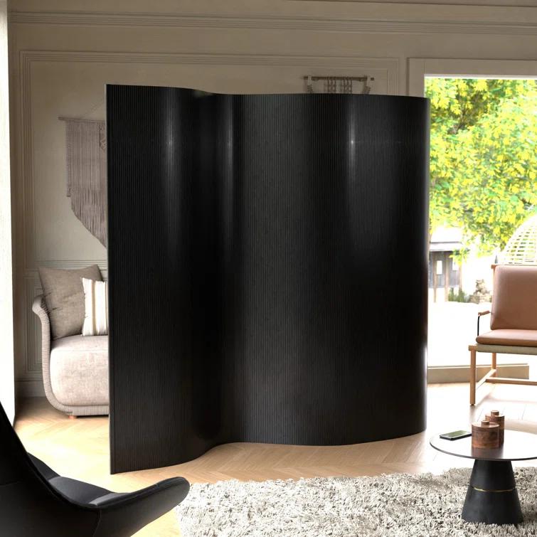 Red Lantern 6 ft. Tall Bamboo Wave Screen - Black