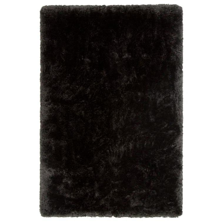 Giulia Black Hand-Woven Shag Wool Area Rug 9' x 13'