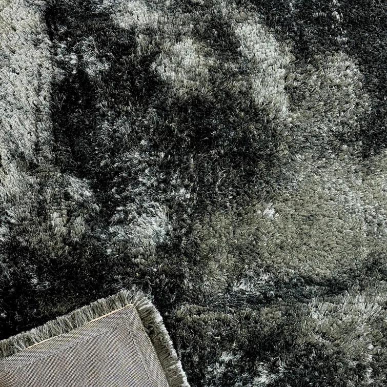 Giulia Black Hand-Woven Shag Wool Area Rug 9' x 13'