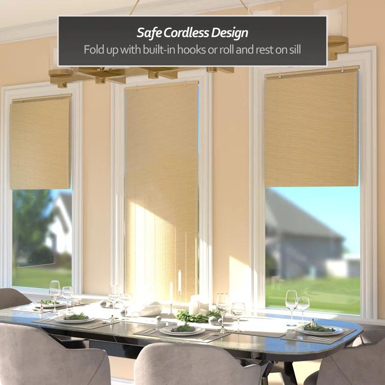 Oriental Furniture Cordless Light Filtering Bamboo Roman Window Shades, Beige, 2" x 24"