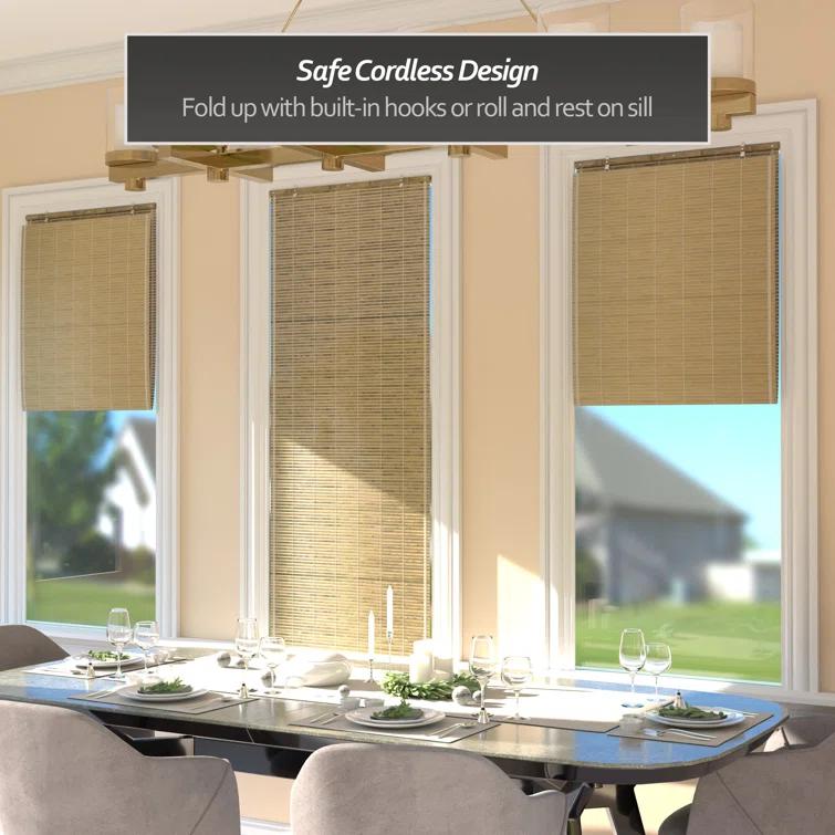 Oriental Furniture Cordless Light Filtering Bamboo Roman Window Shades, Beige, 2" x 24"