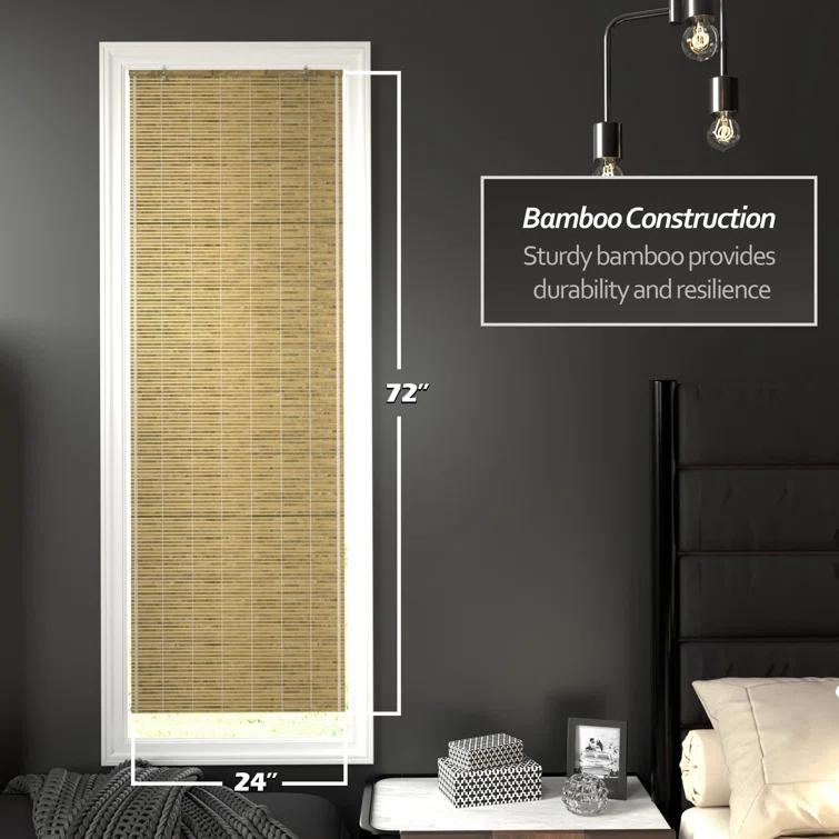 Oriental Furniture Cordless Light Filtering Bamboo Roman Window Shades, Beige, 2" x 24"