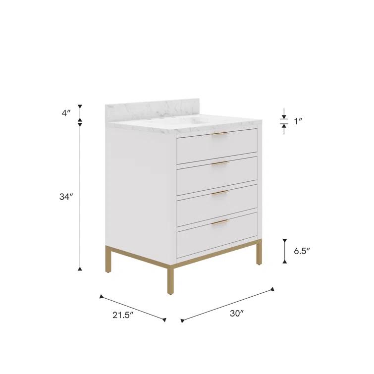 Water Creation Bristol 30" Wood Single Bathroom Vanity in Pure White/Gold