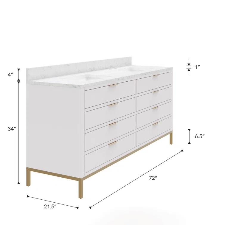 Pure White 72'' Double Sink Vanity with Carrara Marble Top