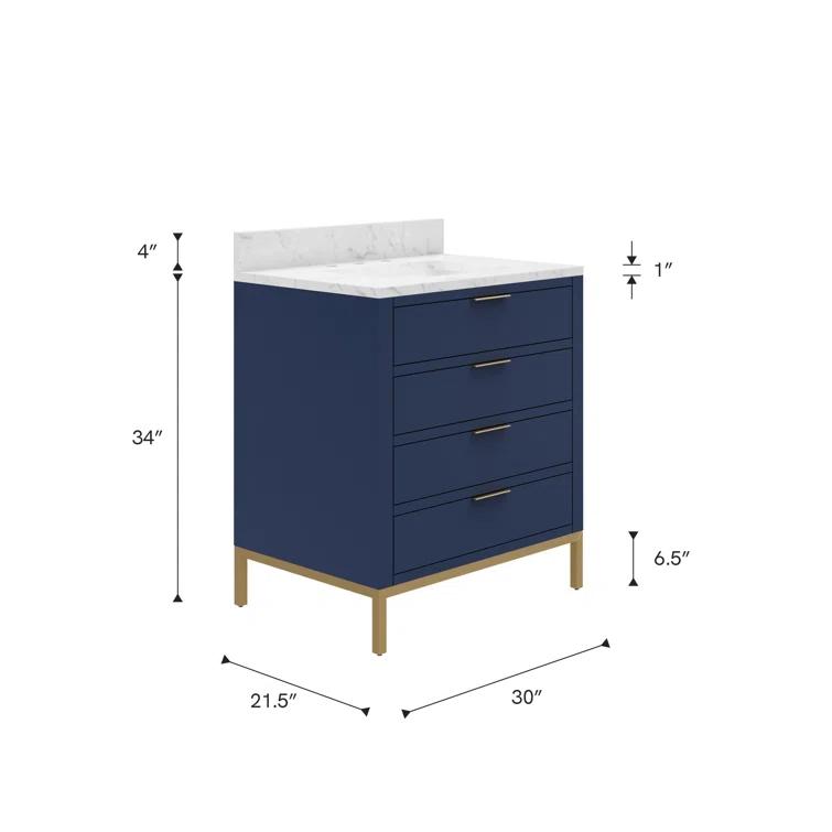 Bristol 30 in. W x 21.5 in. D Vanity in Monarch Blue with Marble Top in White with White Basin